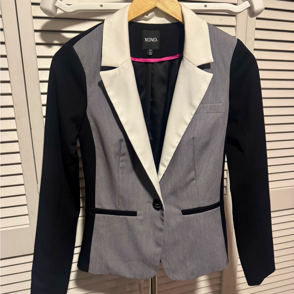 XOXO Black and Gray Tailored Blazer Jacket XS